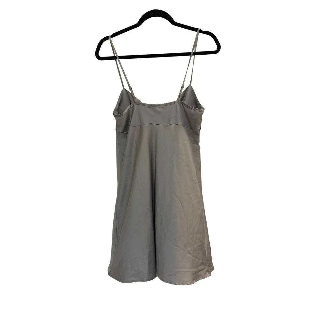 Vintage Y2K Silver Satin Bow Front Mini Dress Adjustable Straps‎ Grey XS